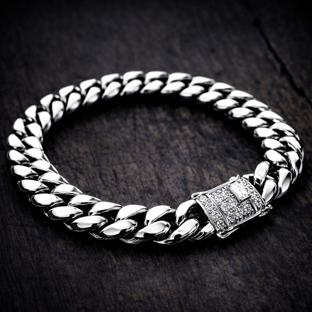 10mm Stainless Diamond Clasp Bracelet